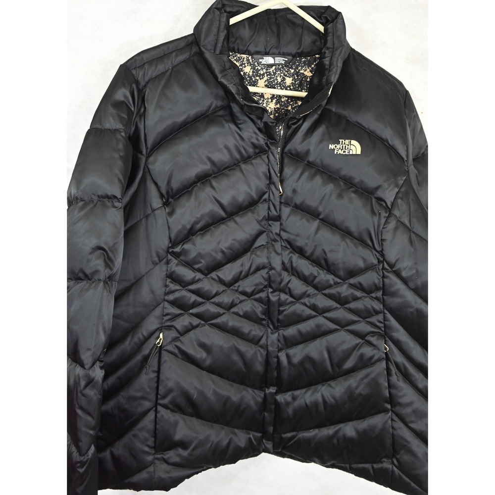 The North Face Womens 550 Down Puffer Jacket Black Gold Logo XXL
